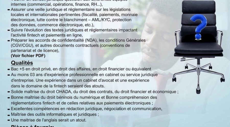 AVIS DE RECRUTEMENT D’UN (E) : « JURISTE RESPONSABLE COMPLIANCE »