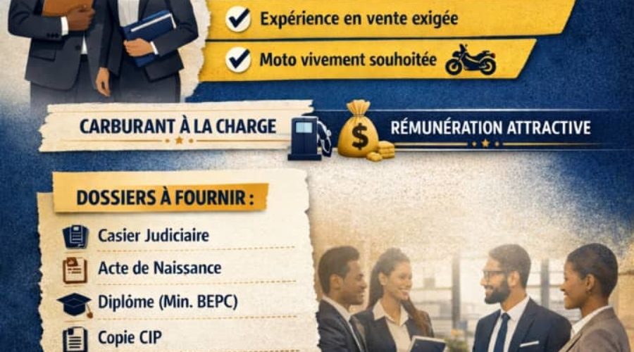 Deux commerciaux terrain pour une structure sise à Porto-Novo